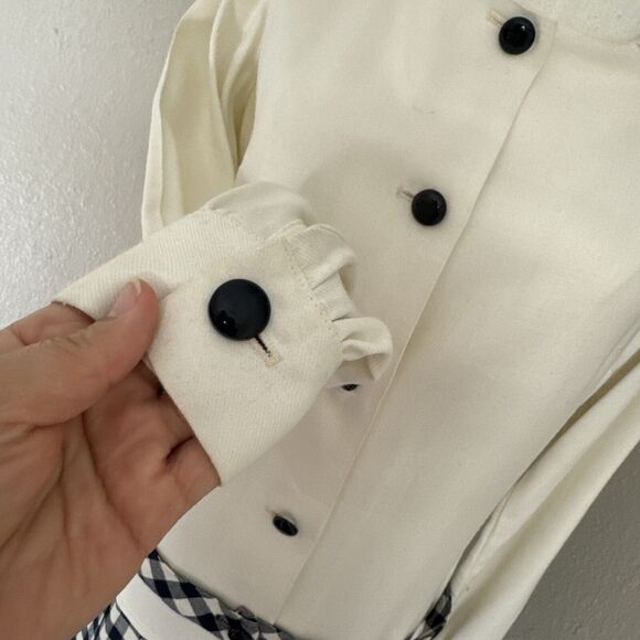 Vintage Dress Two Tones Button Up Plaid Solid Cream Blue Size S - Picture 7 of 16
